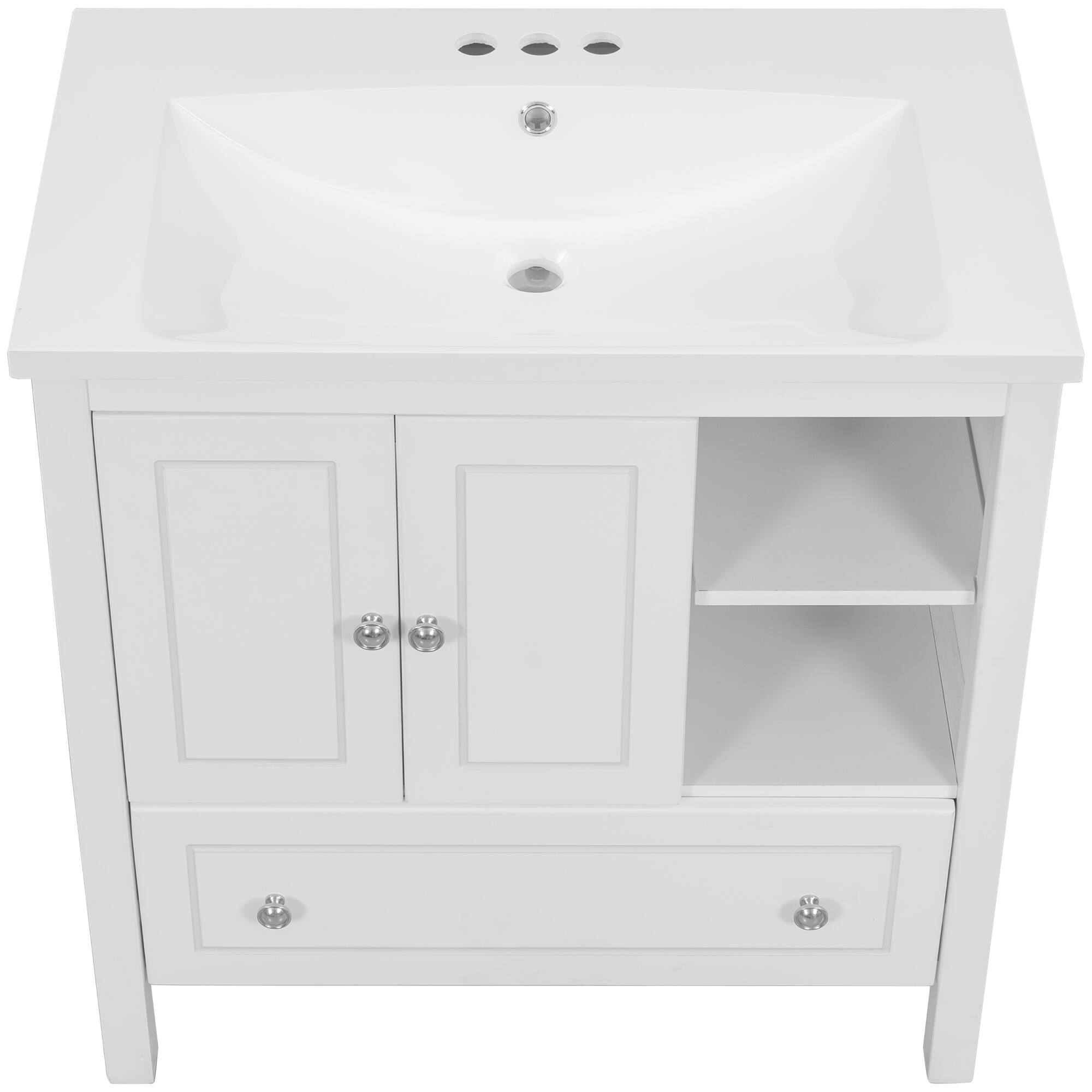 30" Bathroom Vanity with Ceramic Sink & PullOut Drawers, Bathroom
